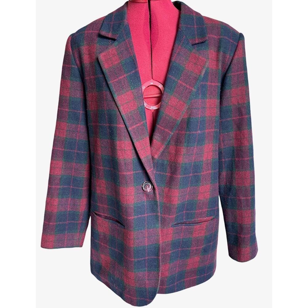 Vintage‎ Sag Harbor Women’s Size 12 Wool Blend Plaid Academia Blazer - Picture 6 of 7